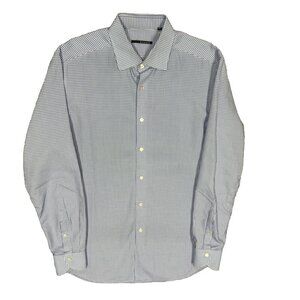 XACUS Dress Shirt Textured Made in Italy Cotton Long Sleeve Blue 16.5 Large